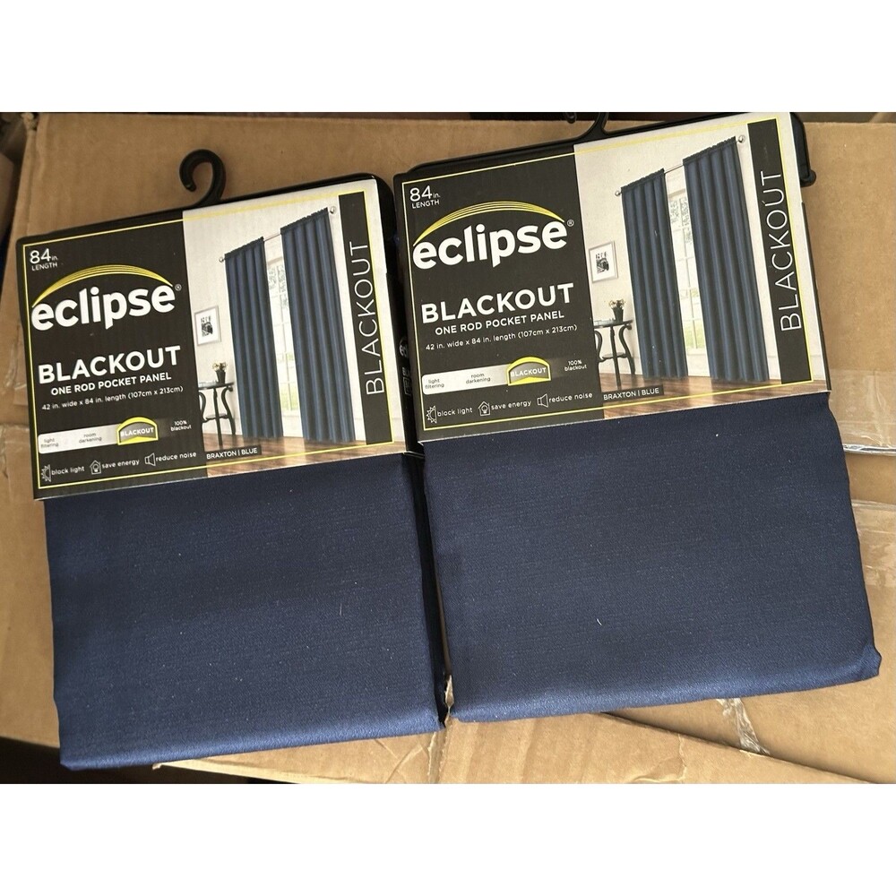 Lot Of 2 Eclipse Blackout One Rod Pocket Panel Denim Blue 42 x 84 in ThermaBack